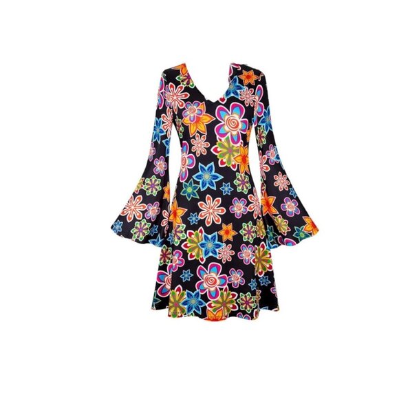 70s Floral Costume Dress Halloween Hippie Costume Size Medium - Picture 3 of 8
